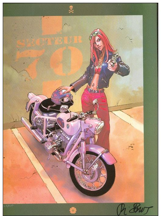 No PAYPAL !! : Buchet Ex-Libris Pin Up Sillage Moto Et Flingue ,XL N°/Signés X 2 , Calque + Couleur 400 Exemplaires NEUF - Künstler A - C