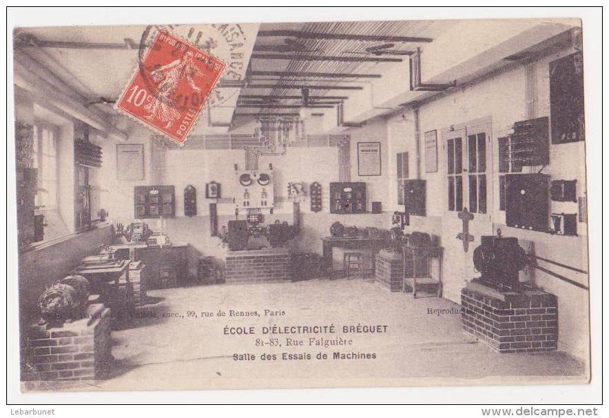 Carte Postale Ancienne  1917  Paris (75) Ecole D'Electricité Bréguet (salle Des Essais De Machines) - Enseignement, Ecoles Et Universités
