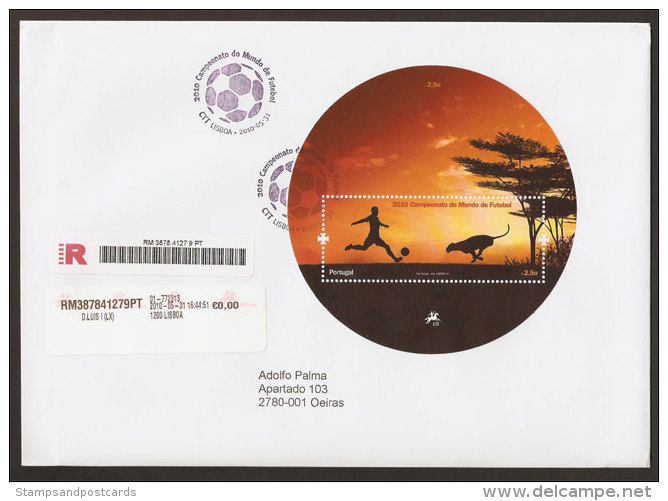 Portugal Mondial Football Afrique Du Sud 2010 Bloc Ronde FDC Recommandée Soccer World Cup South Africa S/s Reg FDC - 2010 – South Africa