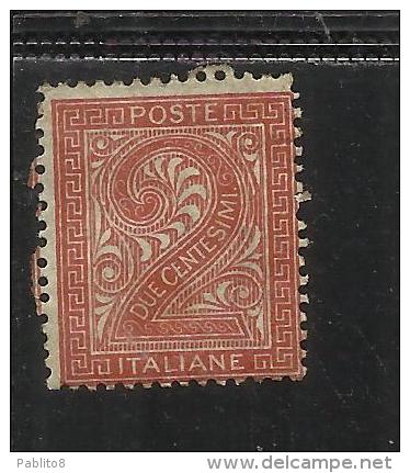 ITALIA REGNO ITALY KINGDOM 1863 VITTORIO EMANUELE II 2 CENT. CIFRA ROSSO MATTONE MH - Nuovi