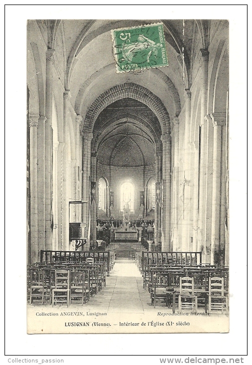 Cp, 86, Lusignan, Intérieur De L'Eglise, Voyagée 1914 - Lusignan