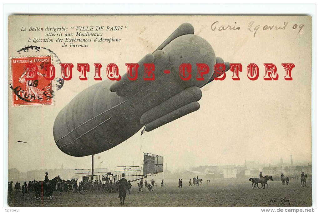 DIRIGEABLE " Ville De Paris " Atterrit Aux Moulineaux - N° 544 - Ballon Aérostation Militaire - Dos Scanné - Dirigibili