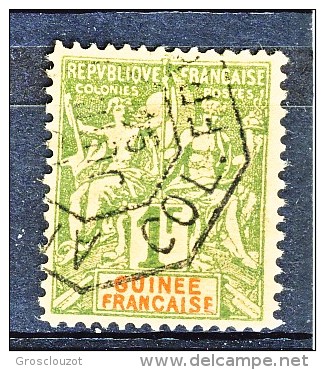 Guinea  1892 N. 13 F. 1 Verde Oliva USATO - Other & Unclassified