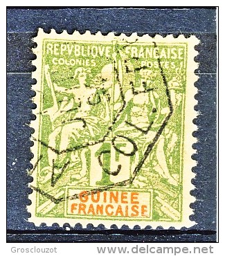 Guinea  1892 N. 13 F. 1 Verde Oliva USATO - Andere & Zonder Classificatie