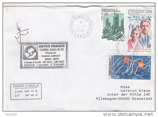 ANTARKTIC TREATY, FRENCH LANDS IN ANTARKTIC, STAMPS ON COVER, 2001, FRANCE - Antarktisvertrag