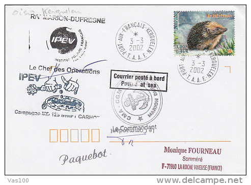 FRENCH LANDS IN ANTARKTIC, MARION-DUFRESNE SHIP, COMMANDER SIGNED, POSTMARK ON COVER, 2002, FRANCE - Trattato Antartico