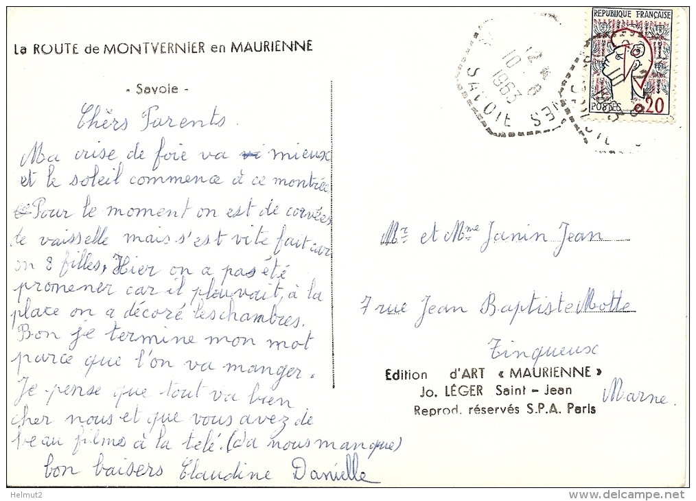 SAVOIE (73) Route De MONTVERNIER En Maurienne à PONTAMAFREY -17 Virages Lacets (circulé 1963 Voir Détails 2scan) MW431 - Autres & Non Classés