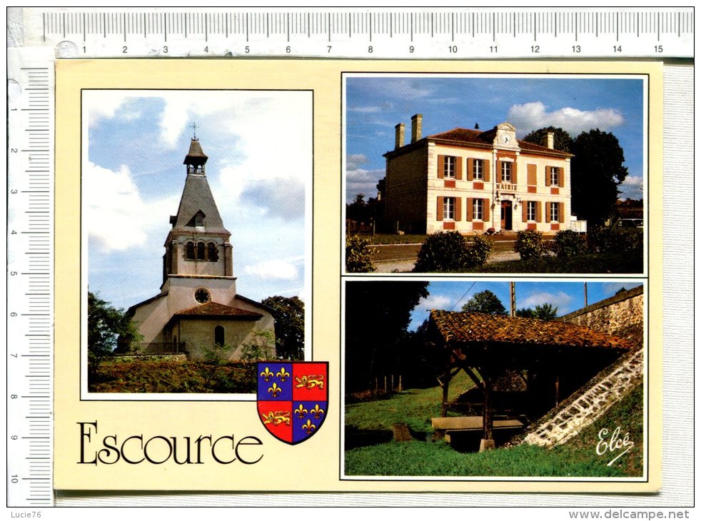 ESCOURCE - 3 Vues : L Eglise - L Hôtel De Ville - Le Lavoir - Other & Unclassified