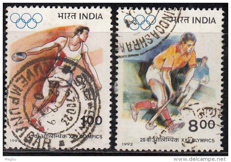 India Used 1992, 2 Diff., Olympics, Discus Throw, Hockey, Sport, - Oblitérés