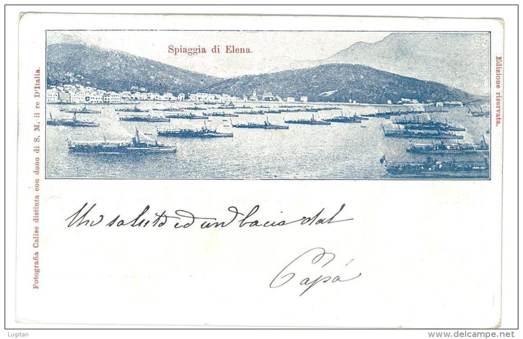 CARTOLINA - RARA - SPIAGGIA DI ELENA - PANORAMA  - NAVI IN MOVIMENTO - NON VIAGGIATA  1900 - Quartu Sant'Elena