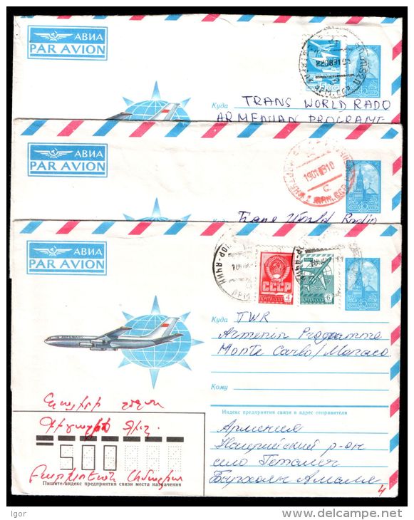 Armenia USSR 17 Pcs Stationery Covers 45kop Air Mail Armenia - Monaco, Collection Of Cancellations - Armenia