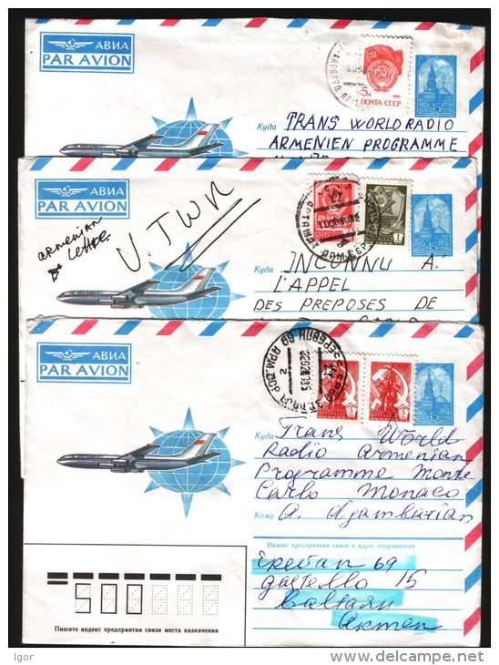 Armenia USSR 17 Pcs Stationery Covers 45kop Air Mail Armenia - Monaco, Collection Of Cancellations - Armenia