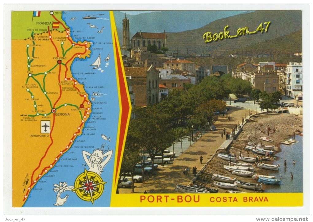 {53135} Costa Brava Port Bou , Carte Plan Et Vue ; Animée , - Cartes Géographiques