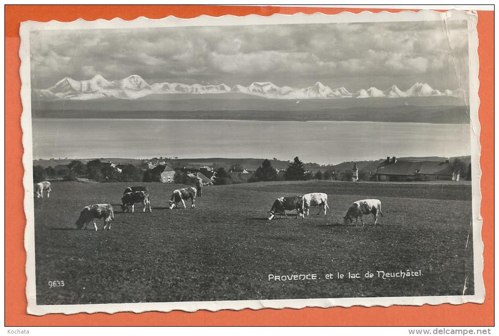 HA244, Provence Et Le Lac De Neuchâtel, 9633, Vaches, Plis, Circulée 1942 - Provence