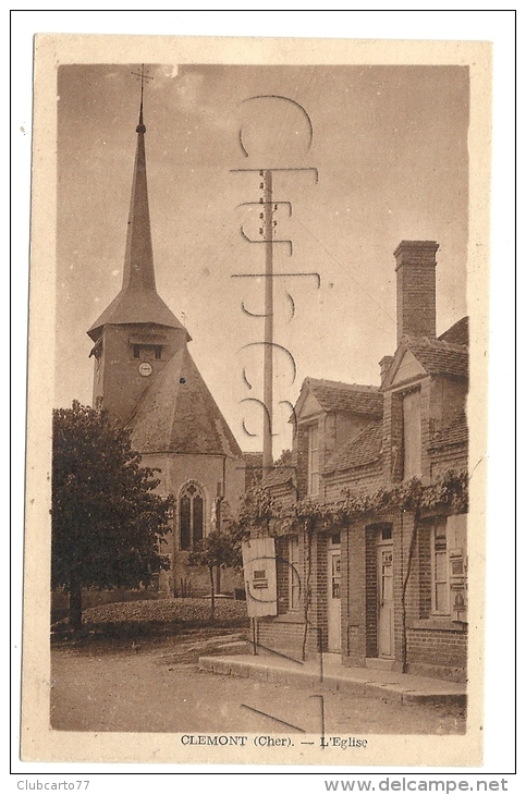 Clémont (18) :  L'église Du Café Restaurant " En 1950 PF. - Clémont