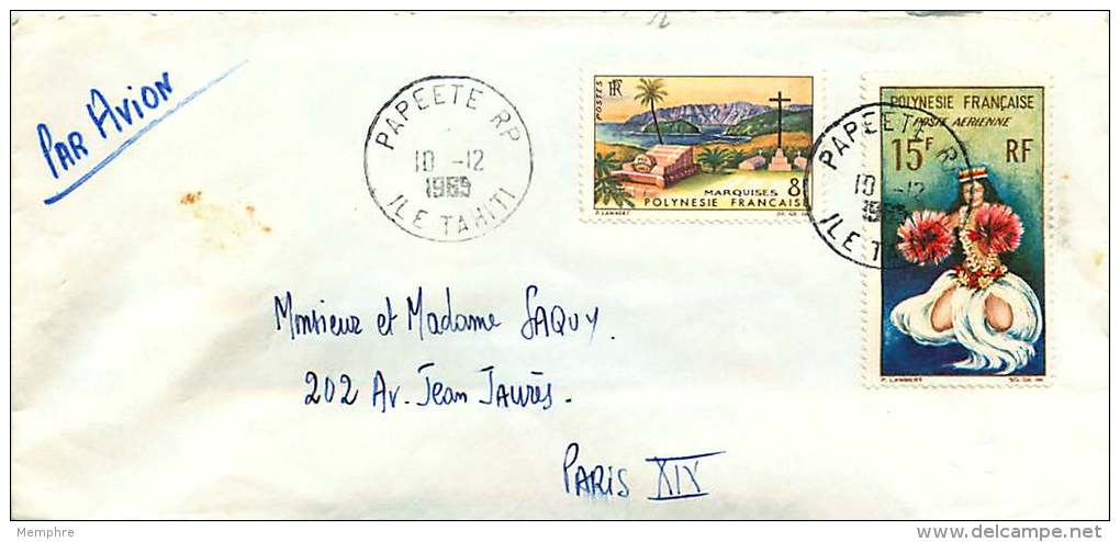 1965  Lettre Avion  Pour La France   Danseuse YV PA 7, Marquises Yv 33 - Covers & Documents