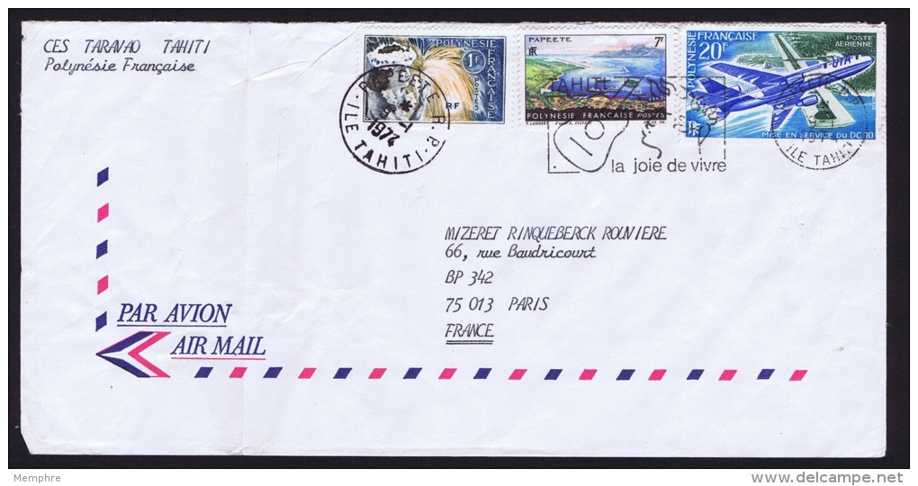 1974  Lettre Pour La France  Danseuse  Yv 27, Papeete Yv 32, DC-10 Yv PA 74 - Covers & Documents