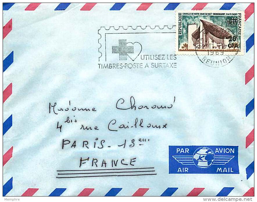 1969  Lettre Avion Pour La France Chapelle De Ronchamp Yv 392 Seul - Covers & Documents