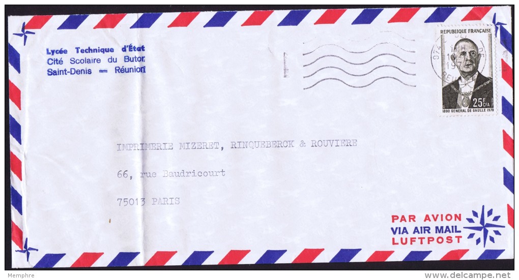 1974  Lettre Avion Pour La France   De Gaulle, Président Yv 421 - Covers & Documents