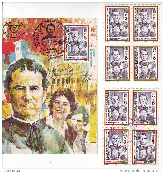 1053w: Österreich 1988, Don Bosco, Salesianer, Maximumkarte Plus **/o Viererblock - Théologiens