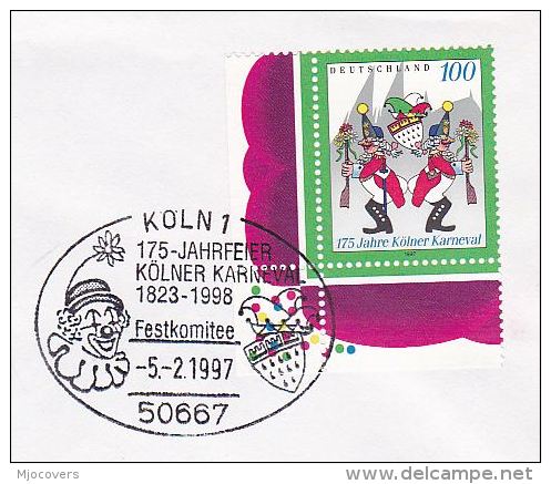 1997  CLOWN EVENT COVER KOLN CARNIVAL Anniv  Germany Stamps Clowns - Carnaval