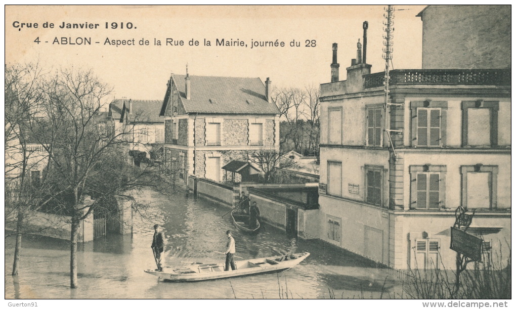 ( CPA 94 )  ABLON  /  Crue De Janvier 1910  -  Aspect De La Rue De La Mairie, Journée Du 28  - - Ablon Sur Seine