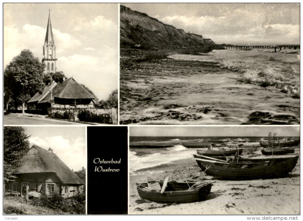 AK Wustrow, Fischerboote, Strand, Kirche, Ung, 1977 - Fischland/Darss