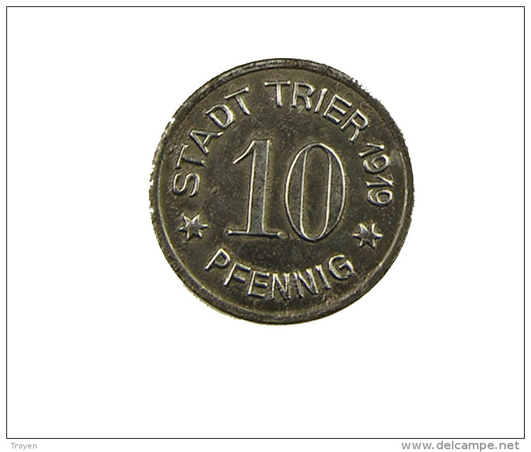 Allemagne -  10 Pfenning -1919 -  Treve - TTB  -  Fer - Necessité - Collections
