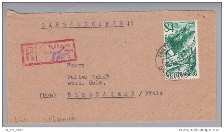 Heimat DE BW TAILFINGEN 1947-09-06 AUshilfs-R-Zettel Auf Brief Nach Bergzabern - Altri & Non Classificati