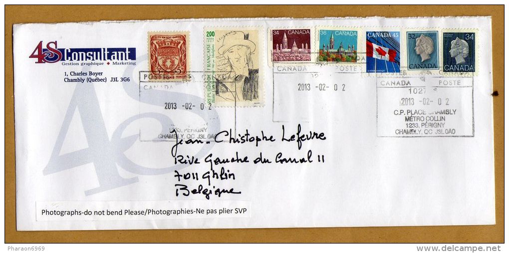 Enveloppe Périgny Chamely To Ghlin Belgique - Covers & Documents