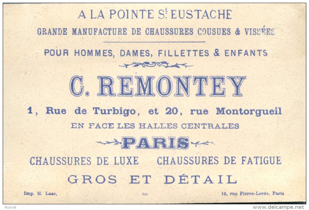 Paris, A La Pointe St Eustache, C. Remontey, Chromo Lith. Laas, Lettre D'Arlequin à Colombine - Autres & Non Classés