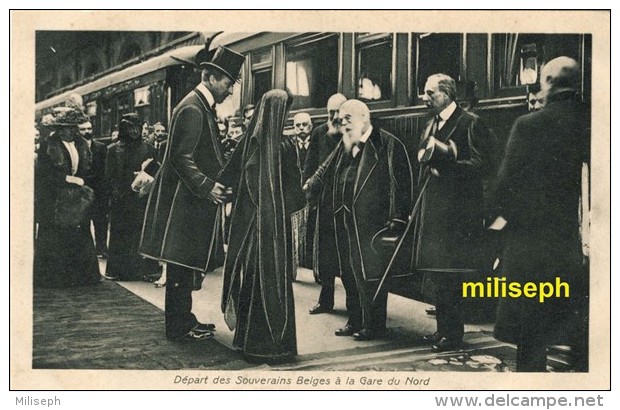 Départ De Souverains Belges (Albert 1er (Profil Droit )  Et Elisabeth) à La Gare Du Nord ( Bruxelles )   (3367) - Familias Reales