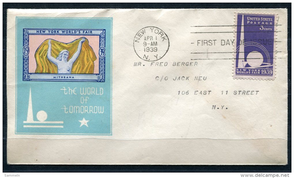 1375 - USA - FDC Mi.Nr.448 Von 1939 - New York World's Fair / Weltausstellung / EXPO - 1851-1940