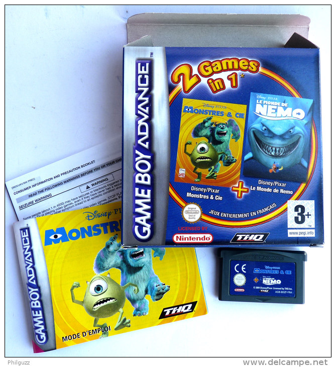 JEU NINTENDO GAME BOY ADVANCE 2 Games In 1 - Monstres Et Cie 6 Le Monde De Némo  En Boîte Avec Livret - Game Boy Advance