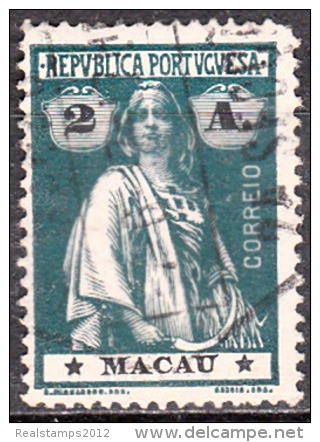 MACAU - 1913-15,  Ceres. 2 A. (Papel Porcelana Médio. D. 15 X 14)   (o)  MUNDIFIL  Nº 212 - Gebraucht