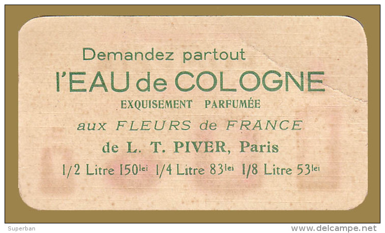 PUBLICITÉ PARFUM - CARTE PARFUMÉE Avec POMPEÏA - L.T. PIVER, PARIS - AU DOS: PUBLICITÉ Pour EAU DE COLOGNE (o-390) - Anciennes (jusque 1960)