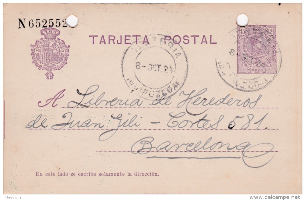 00035 Entero Postal Renteria - Guipuzcoa A Barcelona 1924 - 1850-1931