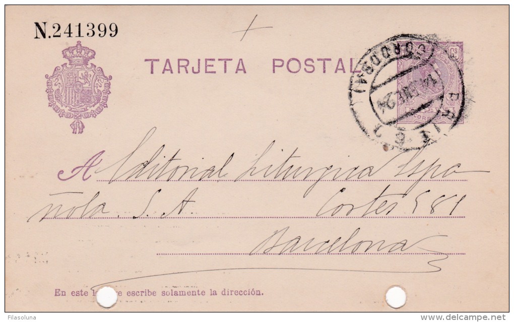 00023 Entero Postal Cordoba A Barcelona 1924 - 1850-1931