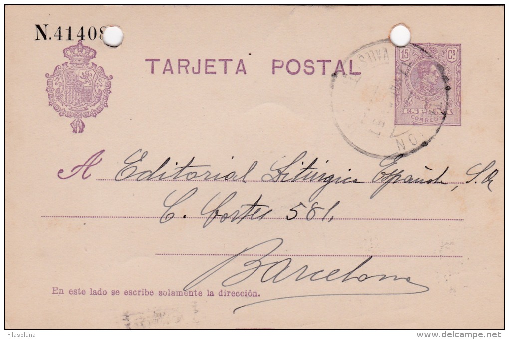 00039 Entero Postal Valls A Barcelona 1924 - 1850-1931