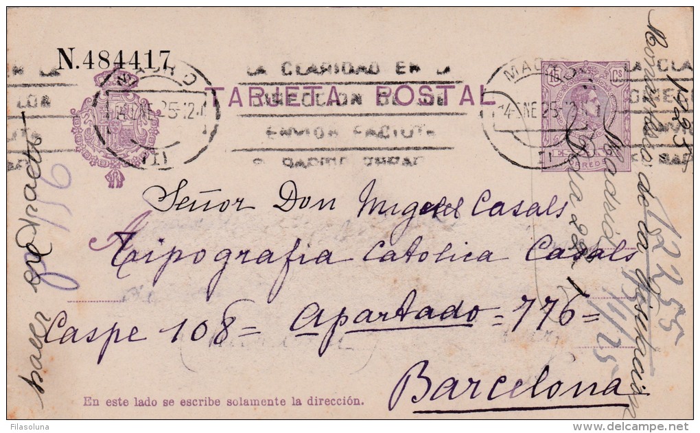 00032 Entero Postal Madrid A Barcelona 1924 - 1850-1931