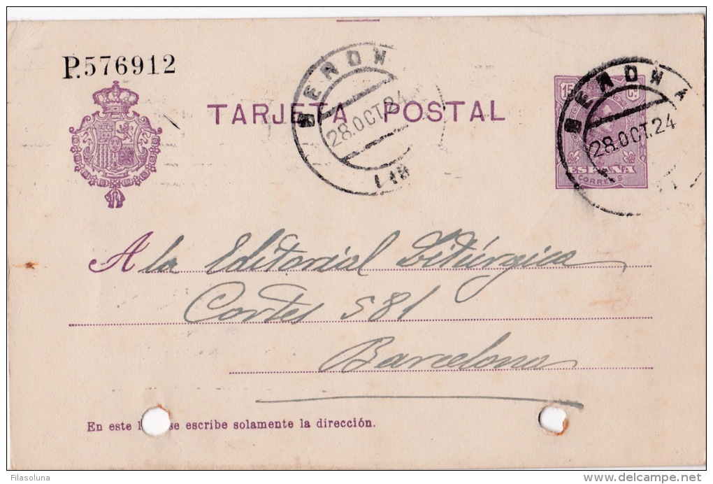 00026 Entero Postal De Gerona A Barcelona 1924 - 1850-1931