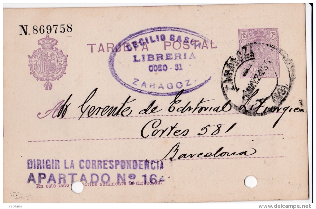 00027 Entero Postal De Zaragoza A Barcelona 1924 - 1850-1931