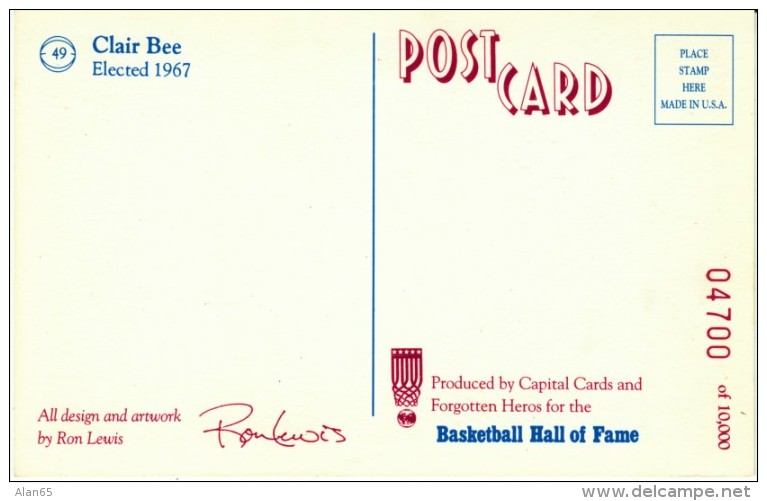 Basketball Hall Of Fame, Clair Bee Winning College Coach, C1960s/70s Vintage Postcard - Pallacanestro