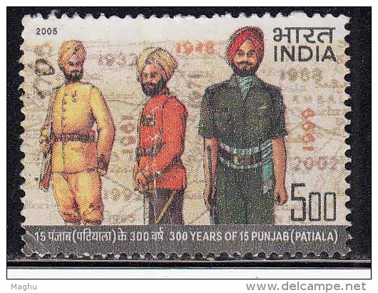 India Used 2005, 300 Year Of Punjab Regiment, Patiala, Uniforn, Map, Militaria ,  (sample Image) - Used Stamps