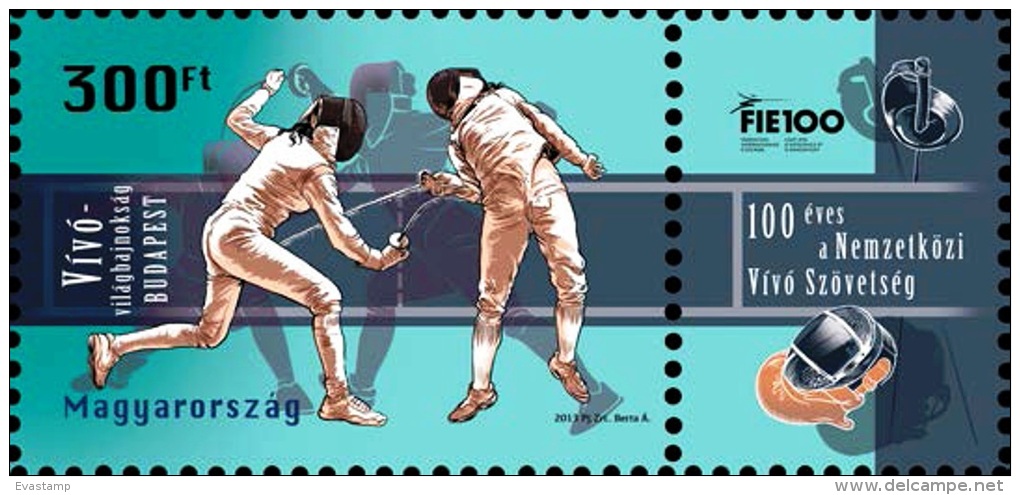 HUNGARY-2013. Fencing World Championships, Budapest / Sport / Stamp With Label MNH!! New! - Ongebruikt