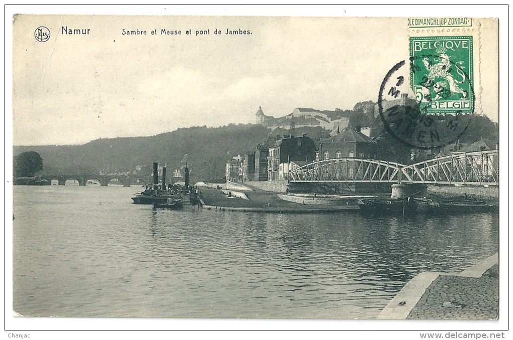 Cpa: BELGIQUE NAMUR Sambre Et Meuse, Le Pont De JAMBES (Péniches, Remorqueurs) 1919 Nels - Namen