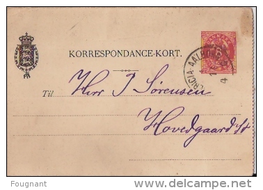 DANEMARK:1892:carte Lettre Avec Timbre Imprimé.Ayant Voyagé. - Covers & Documents