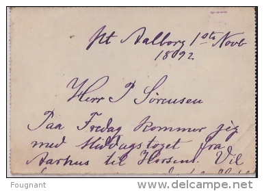 DANEMARK:1892:carte Lettre Avec Timbre Imprimé.Ayant Voyagé. - Cartas & Documentos
