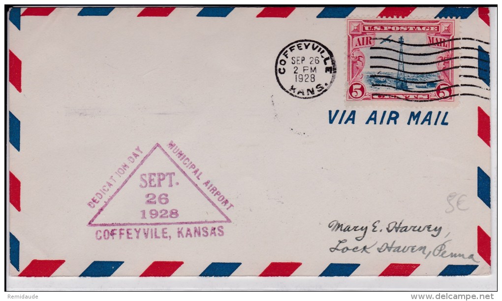 USA - 1928 - POSTE AERIENNE - ENVELOPPE AIRMAIL De COFFEYVILLE (KANSAS) - DEDICATION  MUNICIPAL AIRPORT - 1c. 1918-1940 Briefe U. Dokumente