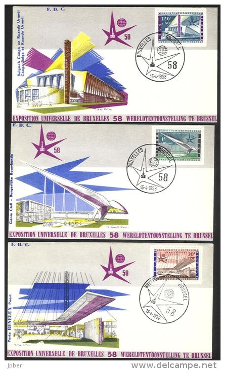 Belgique - CB067 - 2 Scan - FDC - Expo Universelle Bruxelles 1958 - Les Timbres N°1047 à 1052 - Obl. 1er Jour - 1951-1960